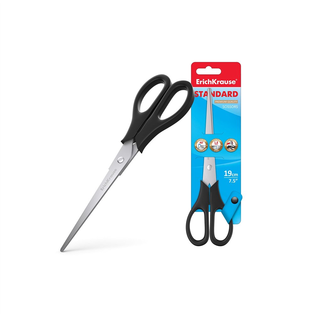 Erichkrause standard tijeras de oficina corte recto negro, acero inoxidable