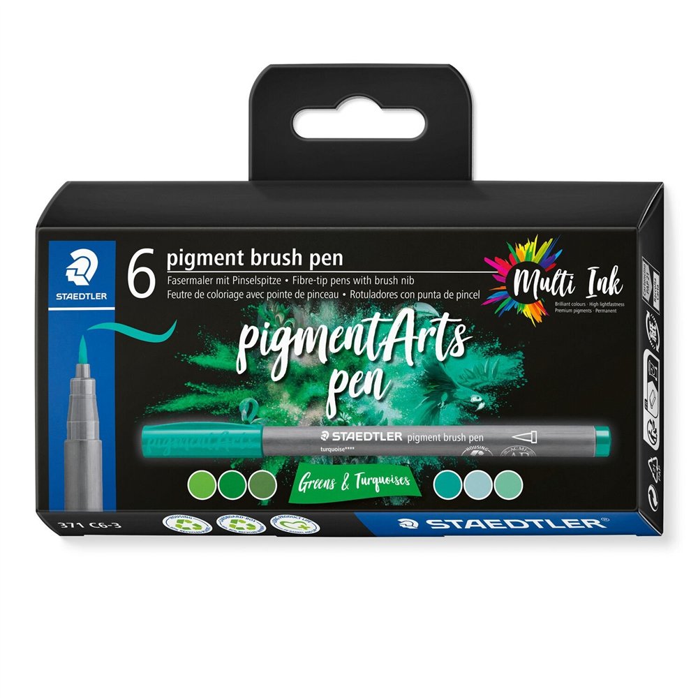 Staedtler pigment arts brush pen greens & turquoises rotulador verde, turquesa 6 pieza(s)