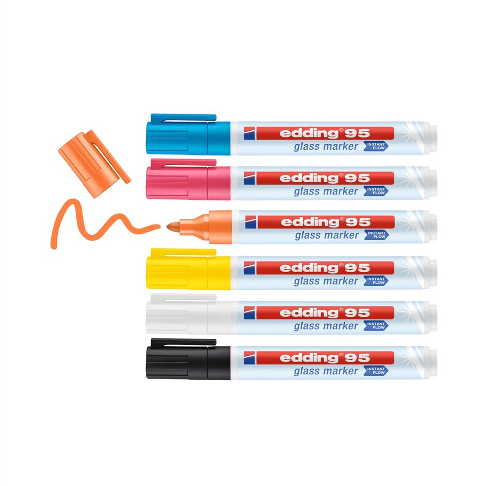Edding 95 glass marcador 6 pieza(s) punta redonda negro azul naranja rosa blanco amarillo