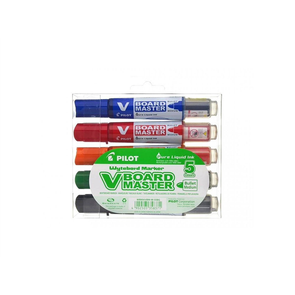 Pilot v-board master marcador 5 pieza(s) punta redonda negro, azul, verde, naranja, rojo
