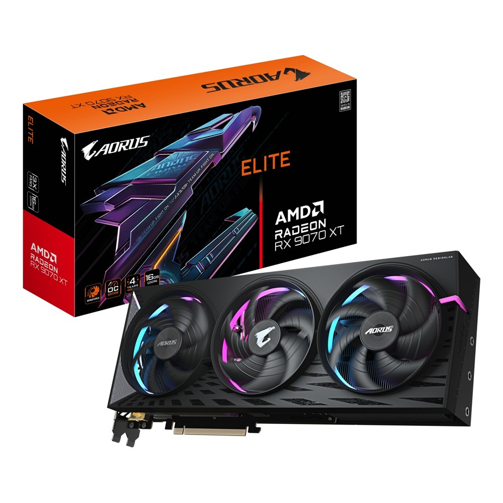gigabyte aorus radeon rx 9070 xt elite 16g tarjeta gráfica - 16gb gddr6, 256 bits, pci-e 5.0, 3100 mhz frecuencia base, 2 x disp