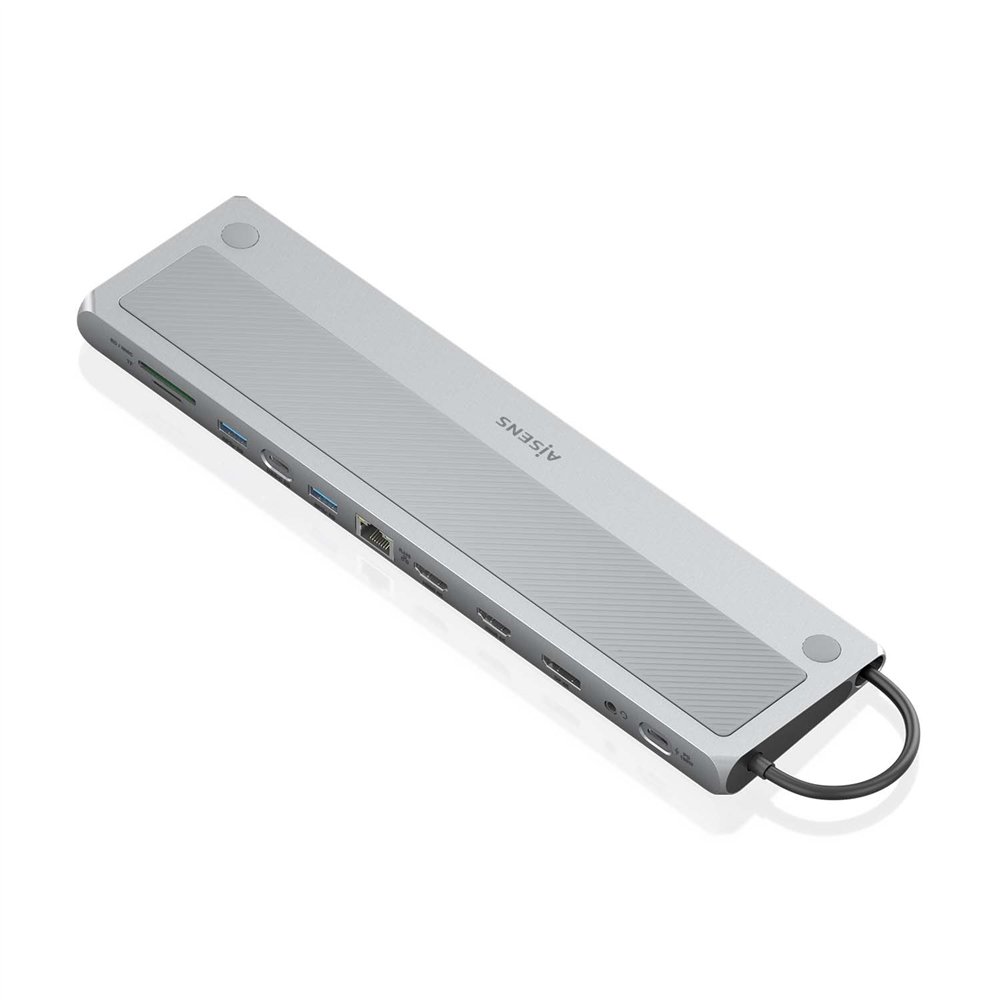 Aisens usb-c dock 12 en 1, usb-c a 2xhdmi, 1xdisplayport, 1xrj45, 3xusb-a, 1xusb-c, 1xusb-c pd, 1xsd, 1xmicro sd, 1xaudio, gris,