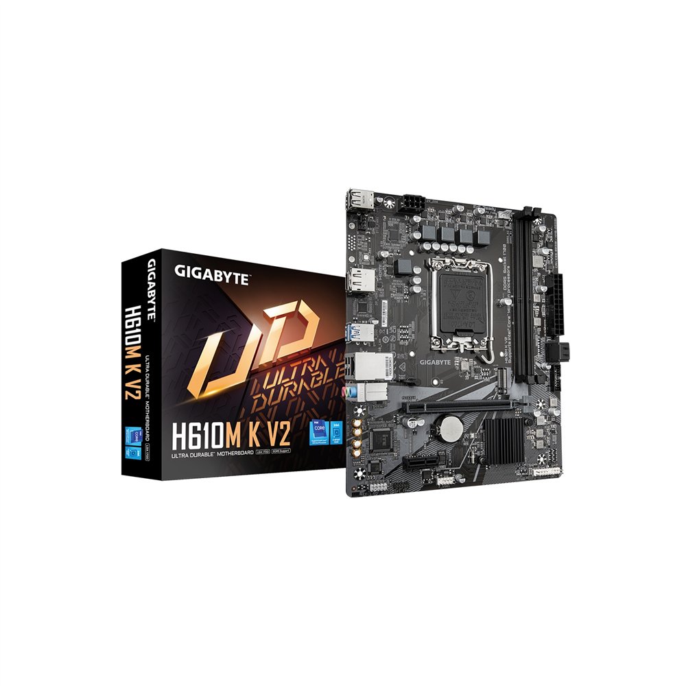 gigabyte h610m k v2 placa base - procesadores intel core 14ª generación, hasta 5600 mhz ddr5, 1xpcie 3.0 m.2, lan 1gbe, usb 3.2 