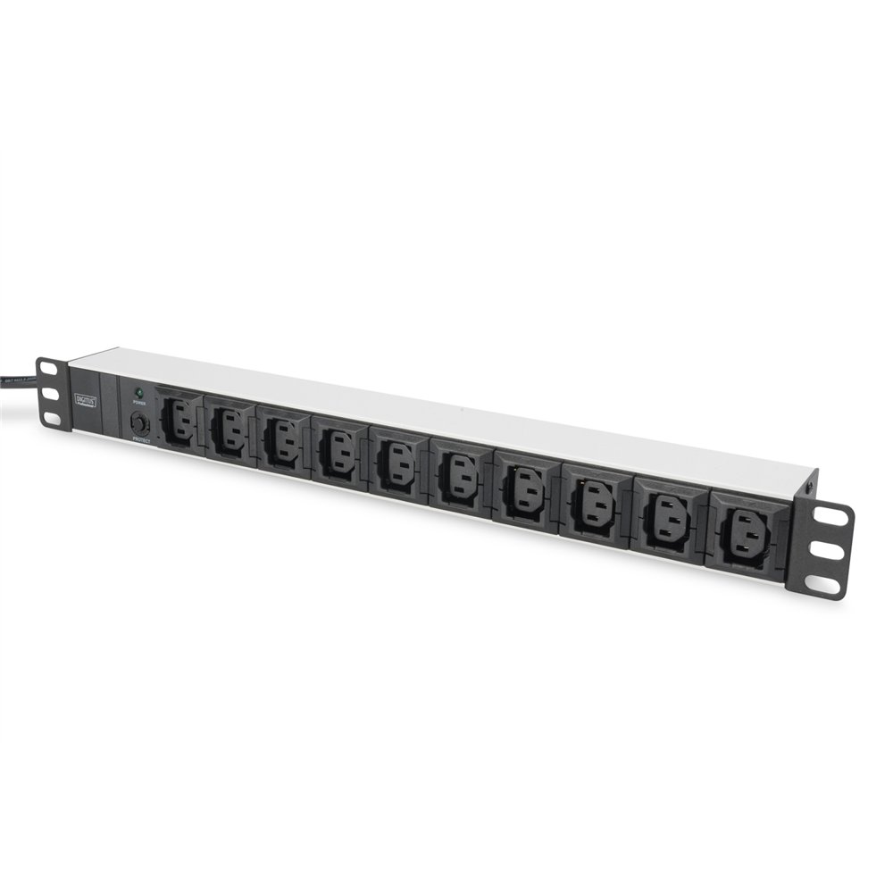 Digitus regleta de enchufes con perfil de aluminio, 10 tomas, enchufe iec c14 con cable de 2 m
