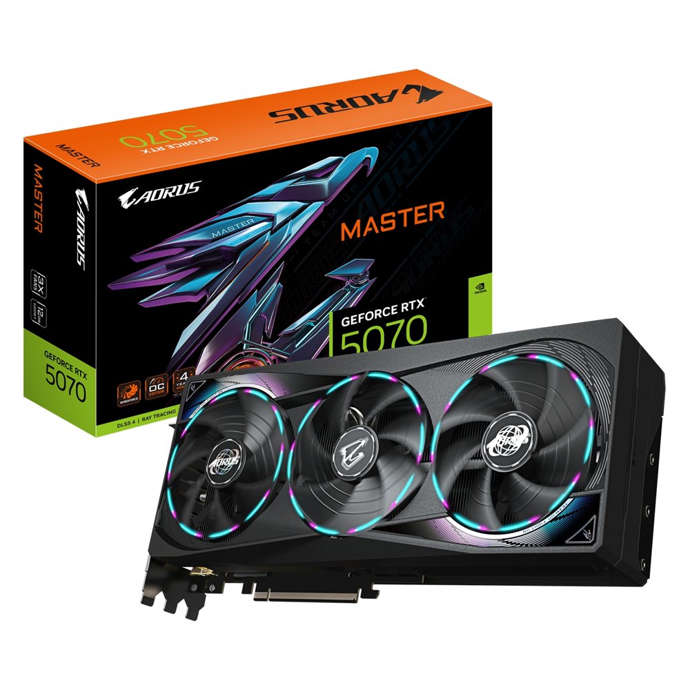 Gigabyte aorus geforce rtx 5070 master 12g tarjeta grã¡fica - 12gb gddr7, 192 bits, pci-e 5.0, 2715 mhz core clock, 3 x dp 2.1a,