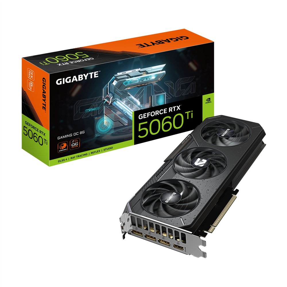 gigabyte geforce rtx 5060 ti gaming oc 8g tarjeta gráfica ? 8 gb gddr7, 128 bits, pci-e 5.0, 2647 mhz frecuencia del núcleo, 3 x