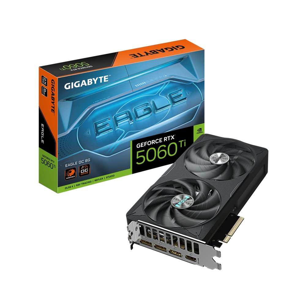 Gigabyte geforce rtx 5060 ti eagle oc 8g tarjeta gráfica ? 8 gb gddr7, 128 bits, pci-e 5.0, 2617 mhz frecuencia del núcleo, 3 x 