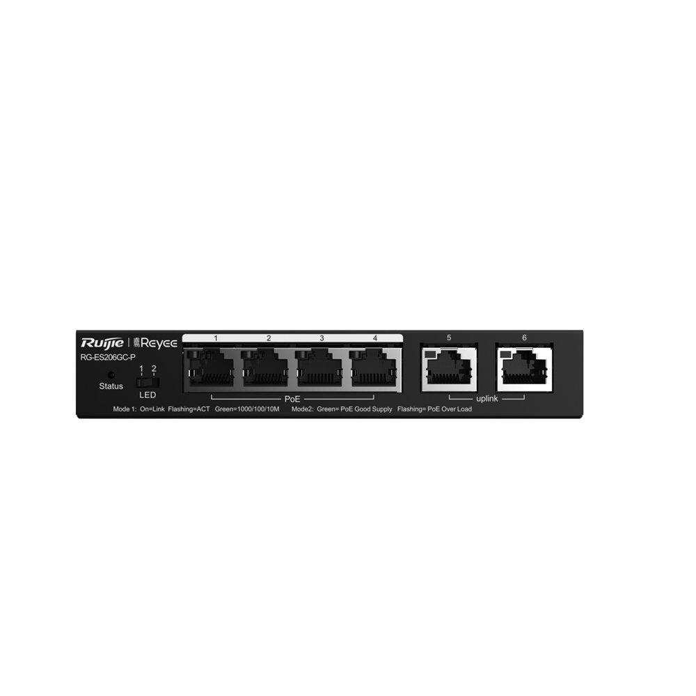 ruijie networks rg-es206gc-p switch gigabit ethernet (10/100/1000) energía sobre ethernet (poe) negro
