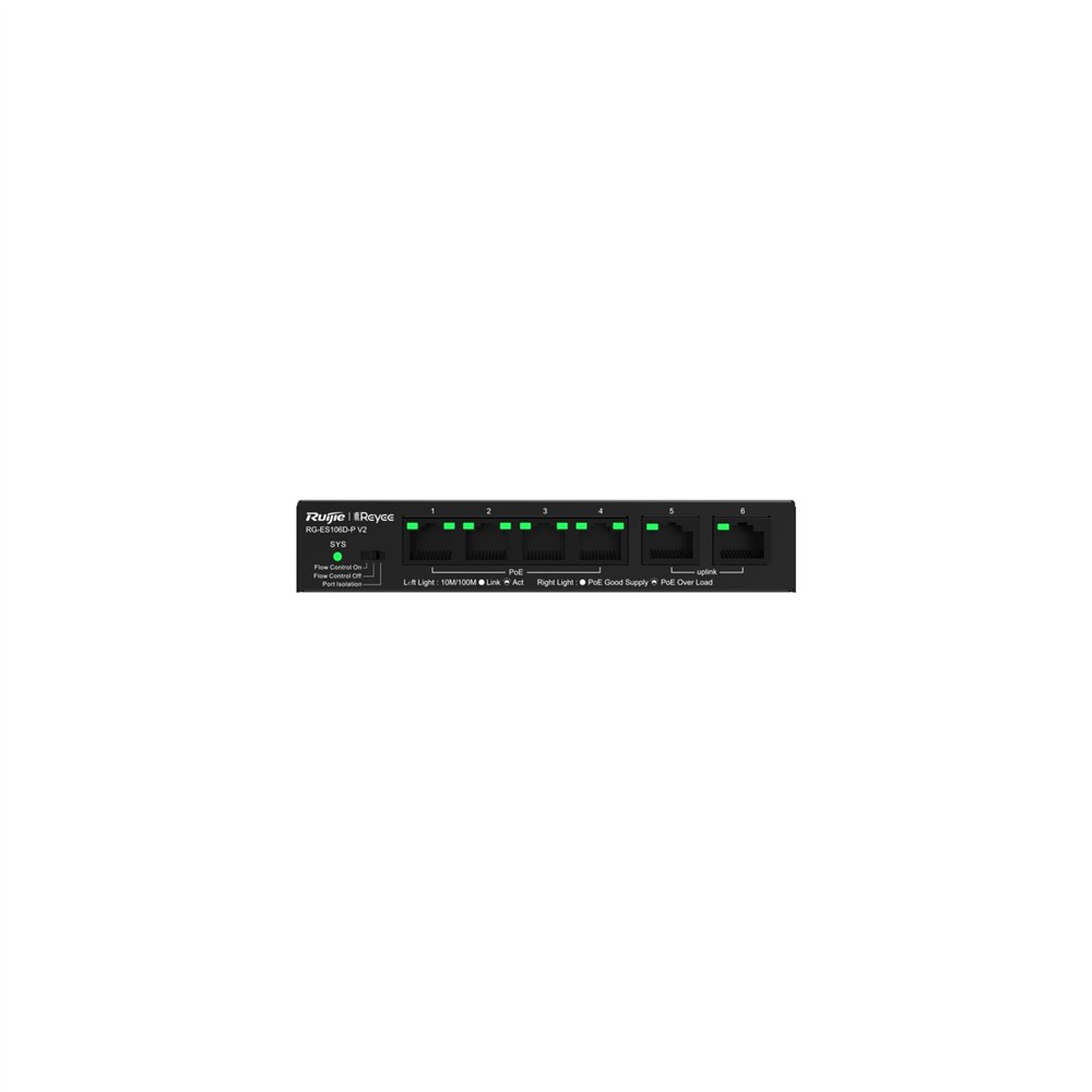 ruijie networks rg-es106d-p v2 switch no administrado fast ethernet (10/100) energía sobre ethernet (poe) negro