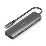 Aisens usb-c dock 7 en 1, usb-c a, 1x hdmi, 3x usb-a, 1x usb-c pd 100w, 1x sd, 1x microsd, gris, 15cm