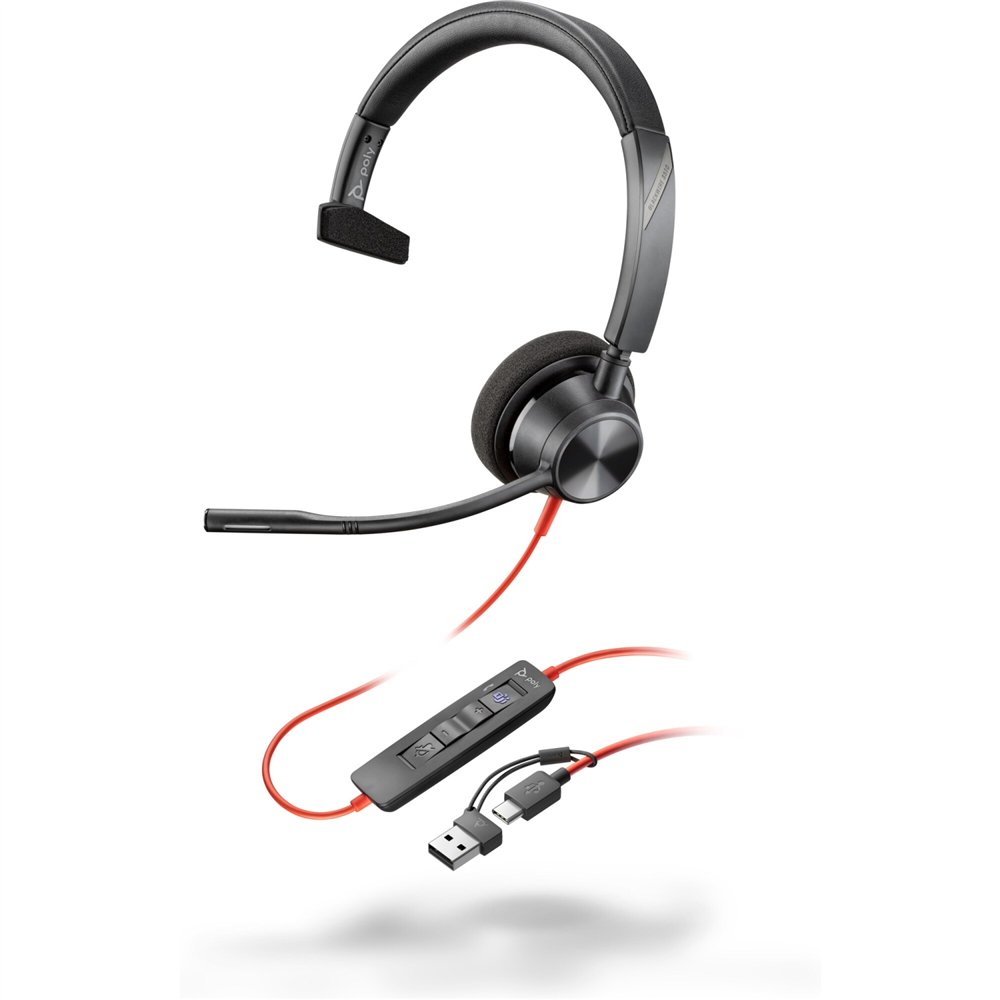 Poly auriculares monoaurales blackwire 3310 con certificaciã³n microsoft teams usb-c + adaptador usb-c/a