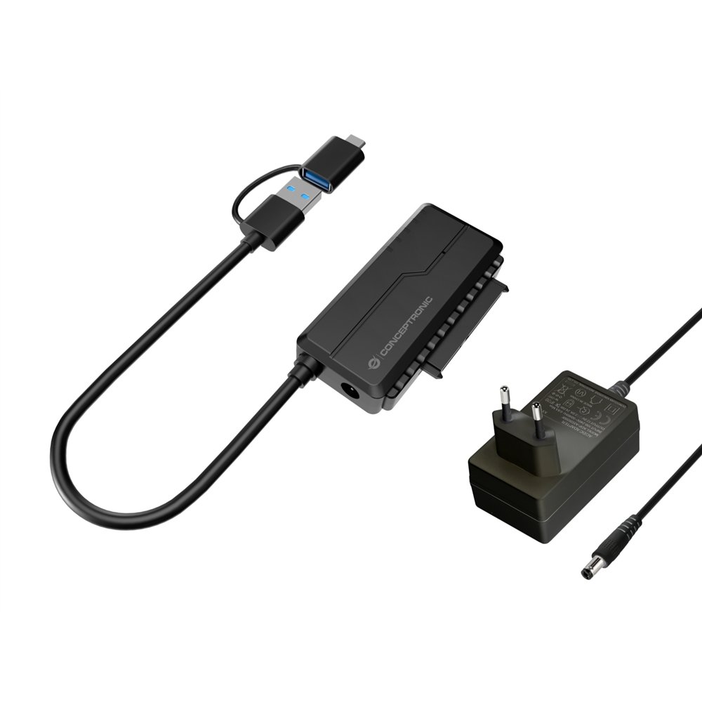 conceptronic abby21b cambiador de género para cable usb type-a sata 22-pin negro
