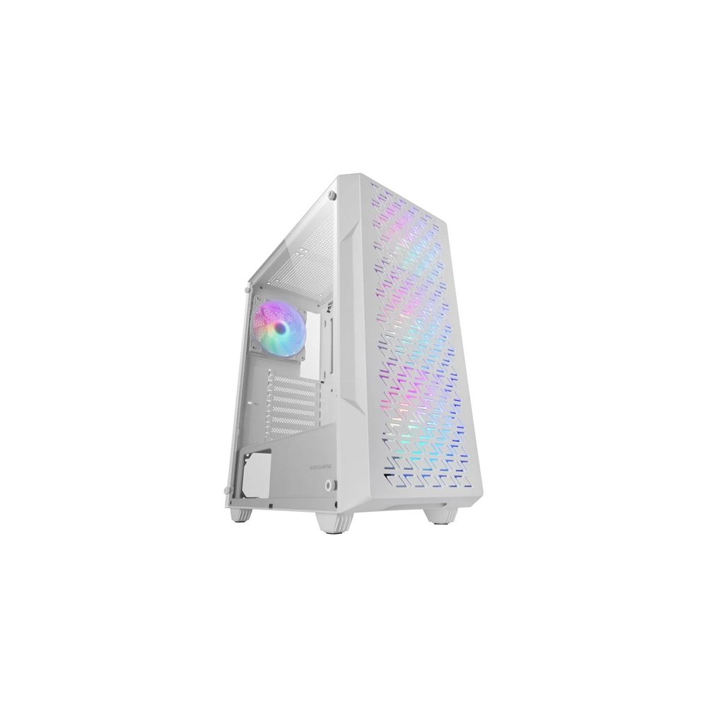 Mars gaming mc-geo, caja gaming atx, 4x ventiladores frgb rainbow 12cm, panel frontal mesh geométrico, ventana lateral cristal t
