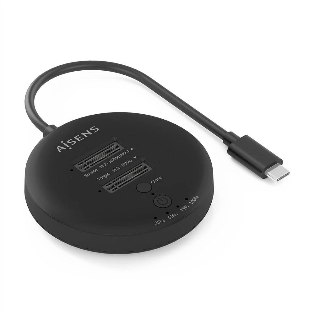 Aisens estacion de docking de doble bahia nvme a usb 32 gen2x2 clone negro