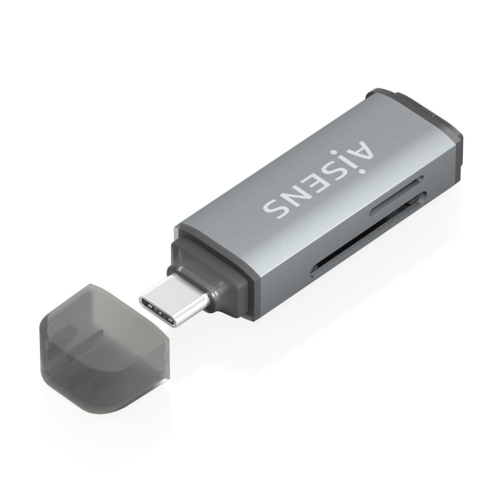 aisens lector de tarjetas sd, micro sd, mmc, rs-mmc, mmc micro, usb-c, gris