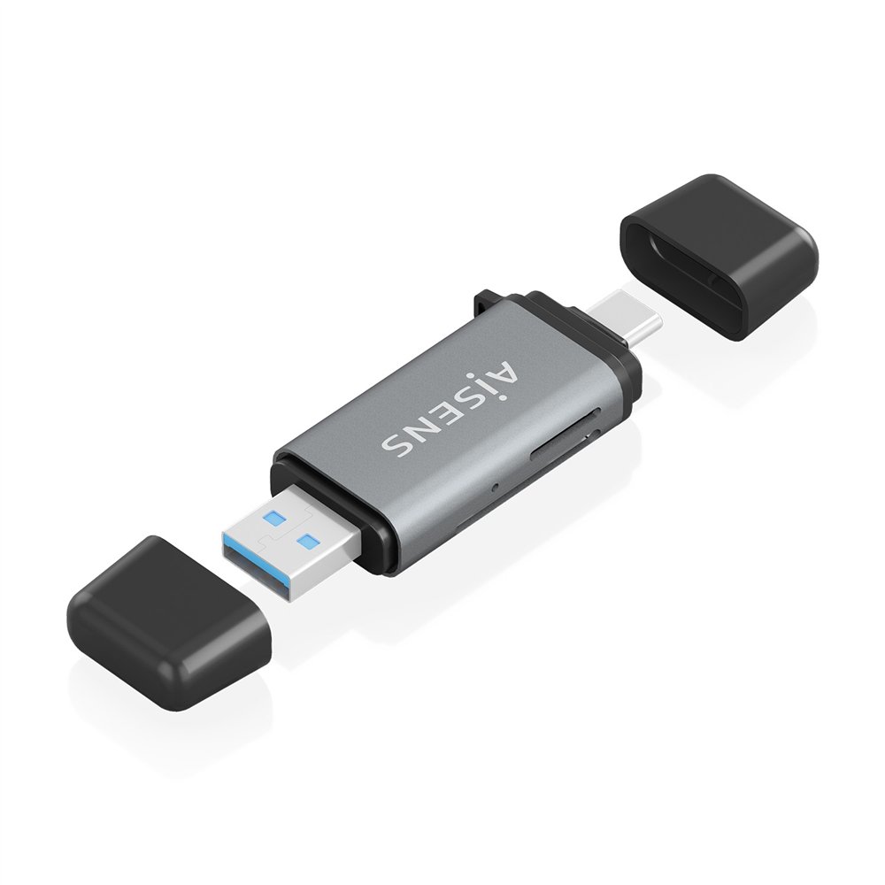 Aisens lector de tarjetas sd micro sd mmc rs-mmc mmc micro usb-a y usb-c gris
