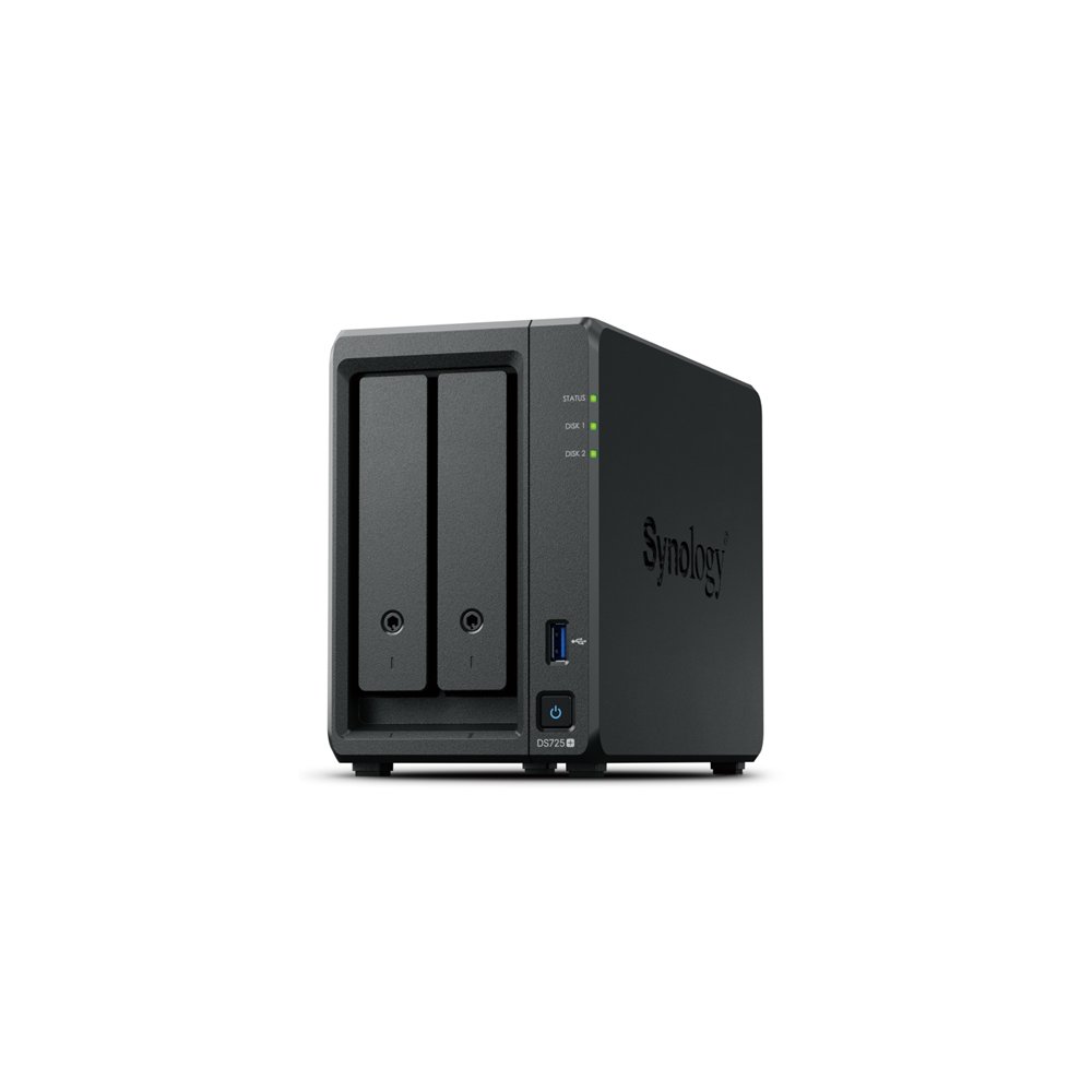 Synology diskstation ds725 servidor de almacenamiento nas ryzen embedded r1600 4 gb ddr4 0 tb negro
