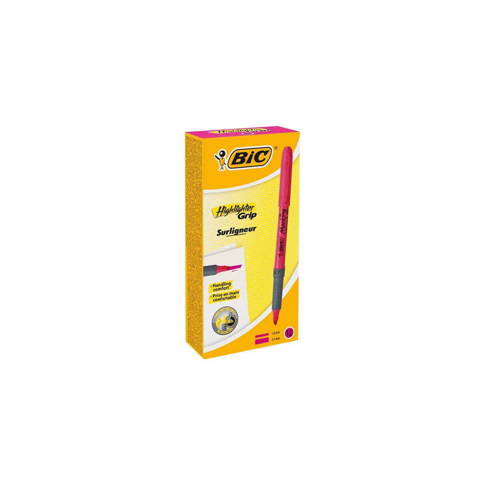 Bic highlighter grip marcador 12 pieza(s) punta de cincel rosa