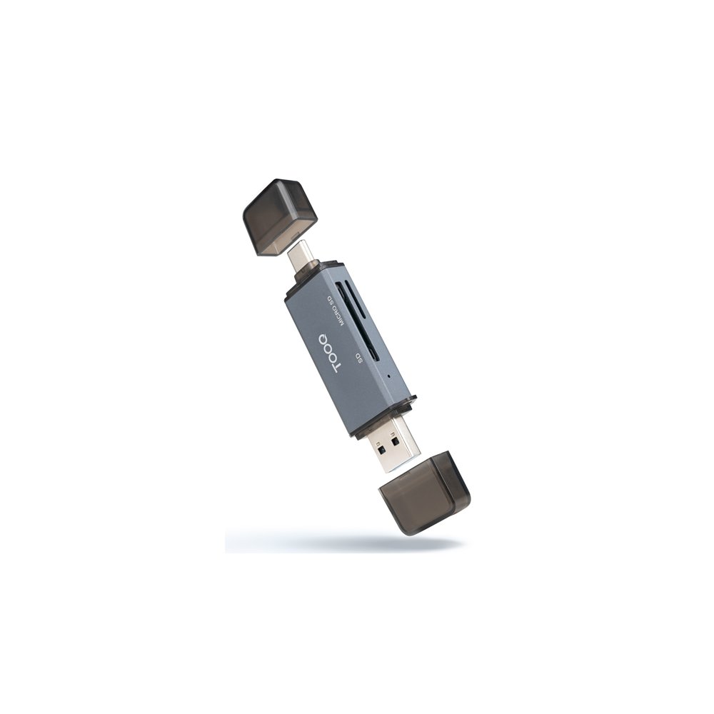 Tooq lector de tarjetas sd  tf con entradas usb-c 30  usb a color gris
