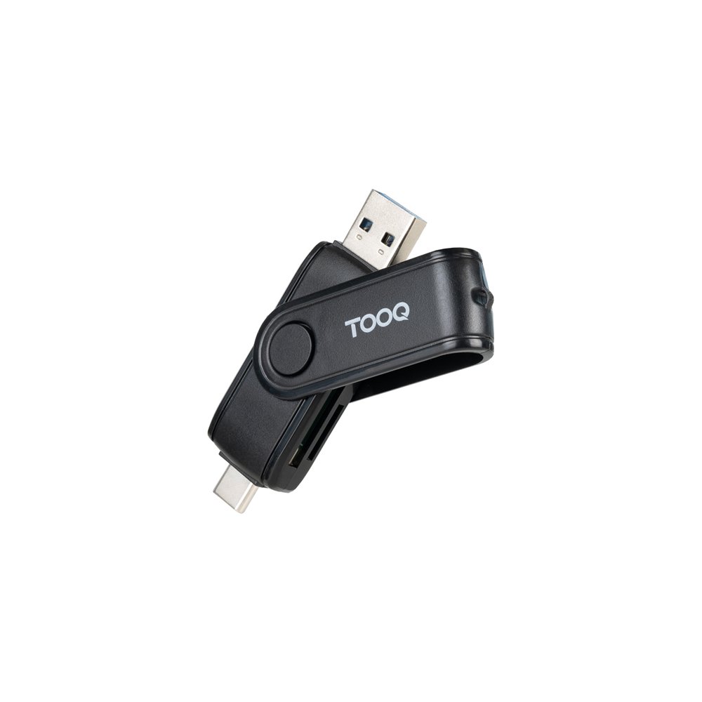 tooq lector de tarjetas usb (usb-c 2.0 + usb a 3.0), sd/tf, color negro