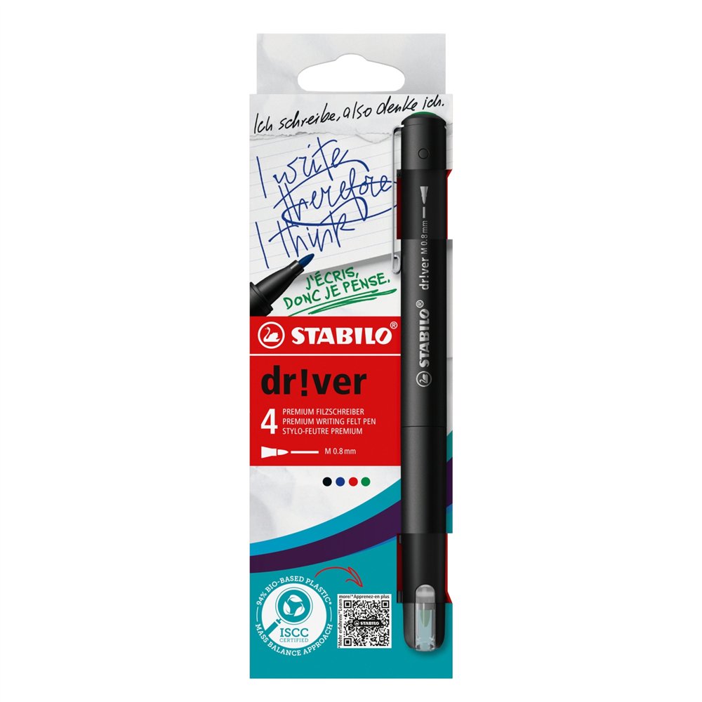 Stabilo drver rotulador de punta fina medio negro azul verde rojo 4 pieza(s)