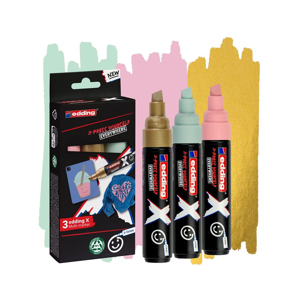 Edding 6900 x multimarker marcador permanente punta de cincel oro verde claro rosa claro 3 pieza(s)