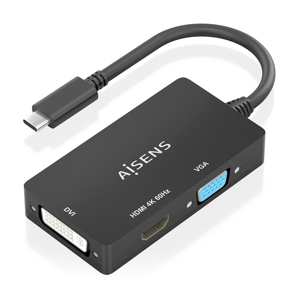 Aisens conversor usb-c a dvi/hdmi/vga usb-c/m-dvi/h-hdmi/h-vga/h negro 15cm