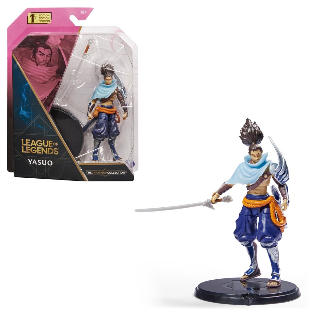 league of legends , figura coleccionable de yasuo de 10,2 cm con detalles de gran calidad y un accesorio de espada, colección de