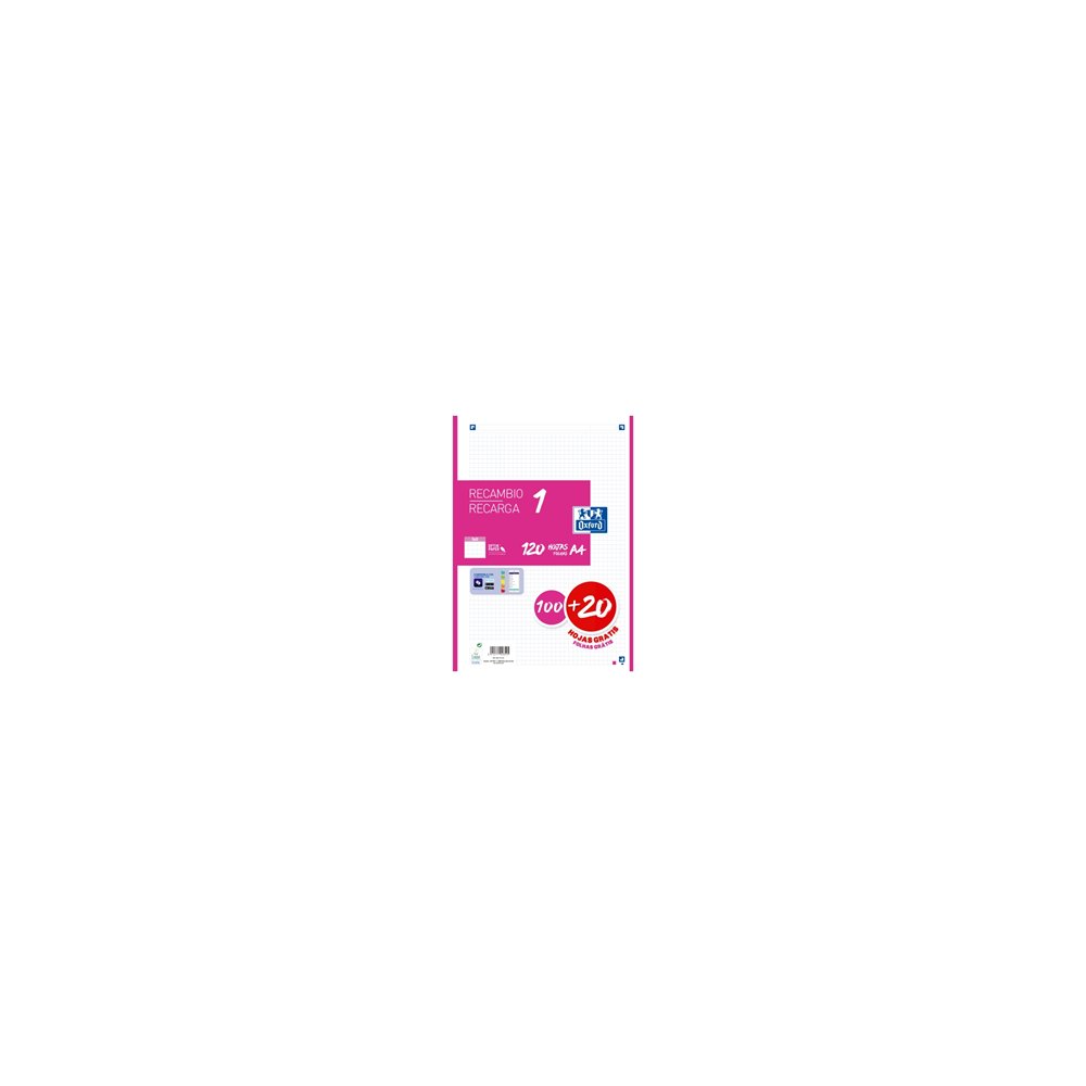 Oxford recambio 100h  20h gratis 4 taladros a4 90gr 5x5 1 banda fucsia