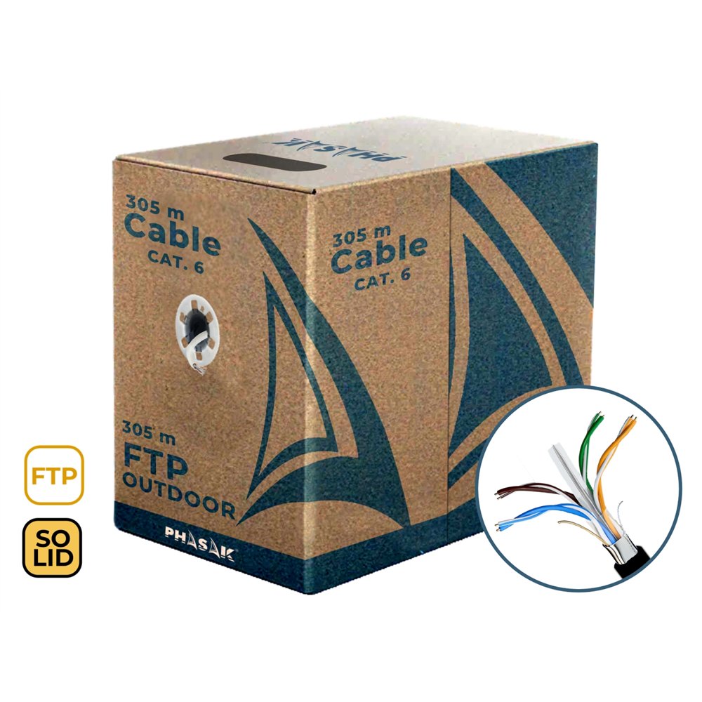 Phasak bobina de cable de red ftp cat6a exterior cca awg23 100 m  phr 681