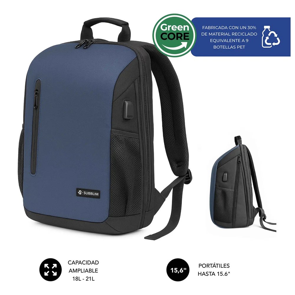 Subblim nomad xpand air padding mochila city backpack azul poliéster reciclado