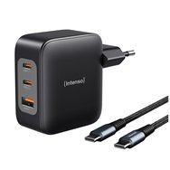 intenso w100acc+c520c, set de adaptador de corriente + cable de carga, 100 w, carga rápida, gan, carga simultánea de 3 dispositi
