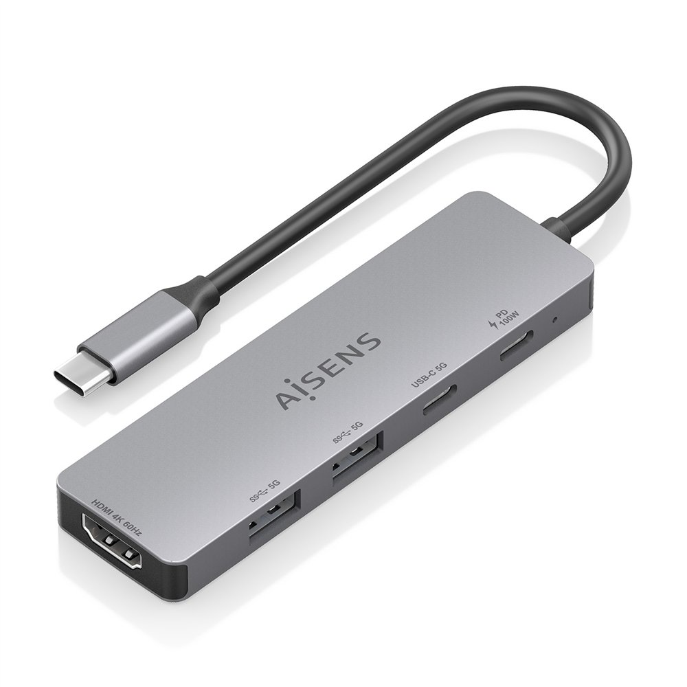 Aisens usb-c dock 5 en 1 usb-c a 1xhdmi 2xusb-a 1xusb-c 1xusb-c pd gris 15cm
