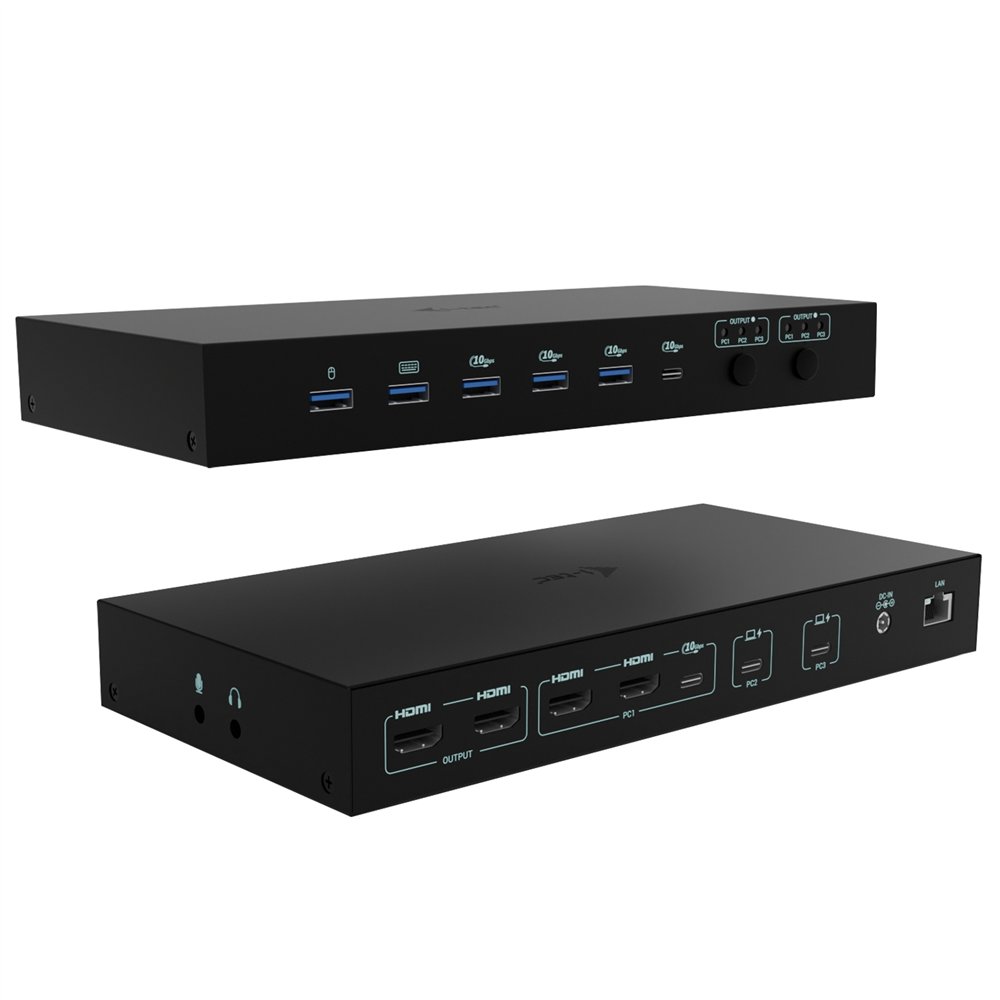 i-tec USB-C KVM Dock PRO for Three Hosts Dual Video with 2x Power Delivery max 92W