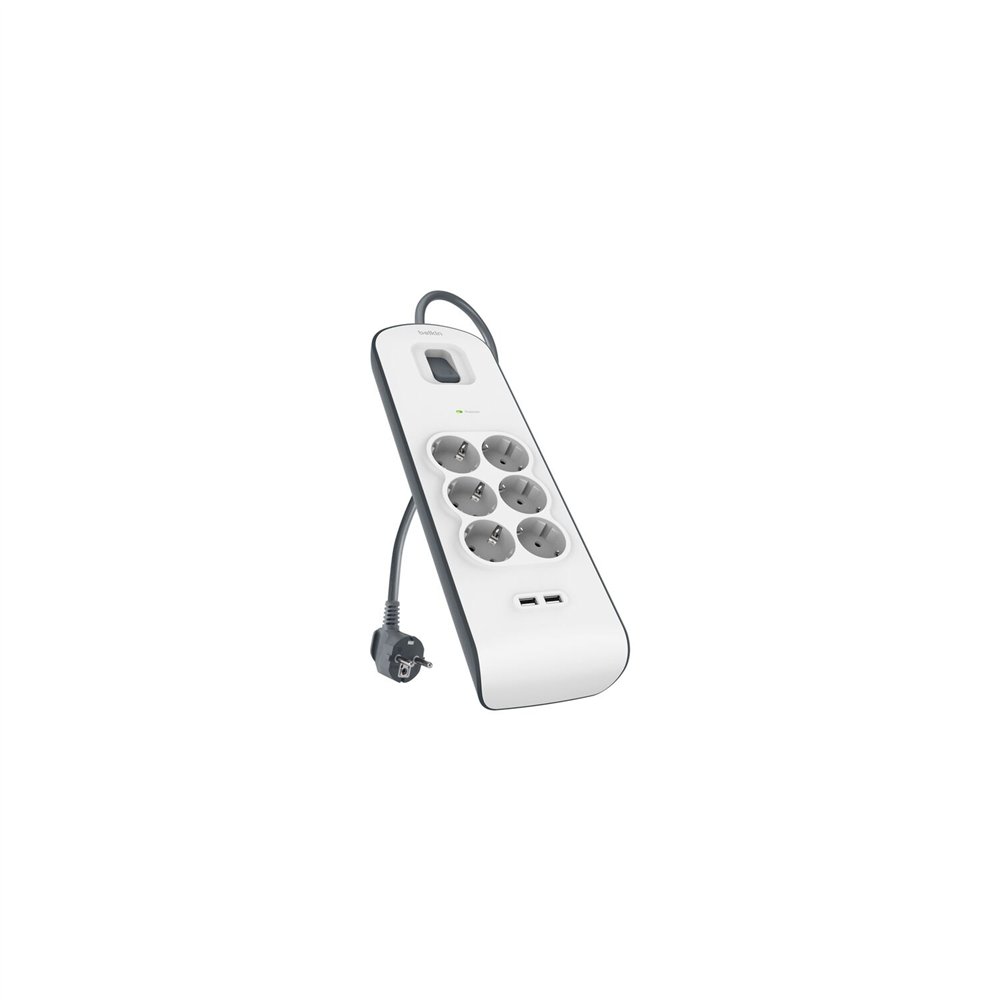 Belkin BSV604VF2M-V2 limitador de tensión Gris Blanco 6 salidas AC