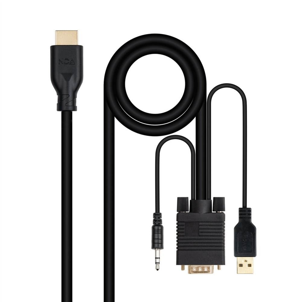 Nanocable Conversor unidireccional VGA/M  AUDIO/M  USB-A/M (para alimentación) a HDMI/M Negro 1.8m