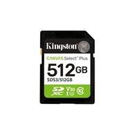 kingston technology 512 gb sdxc canvas select plus gen3 150 mb/s c10 uhs-i u3 v30