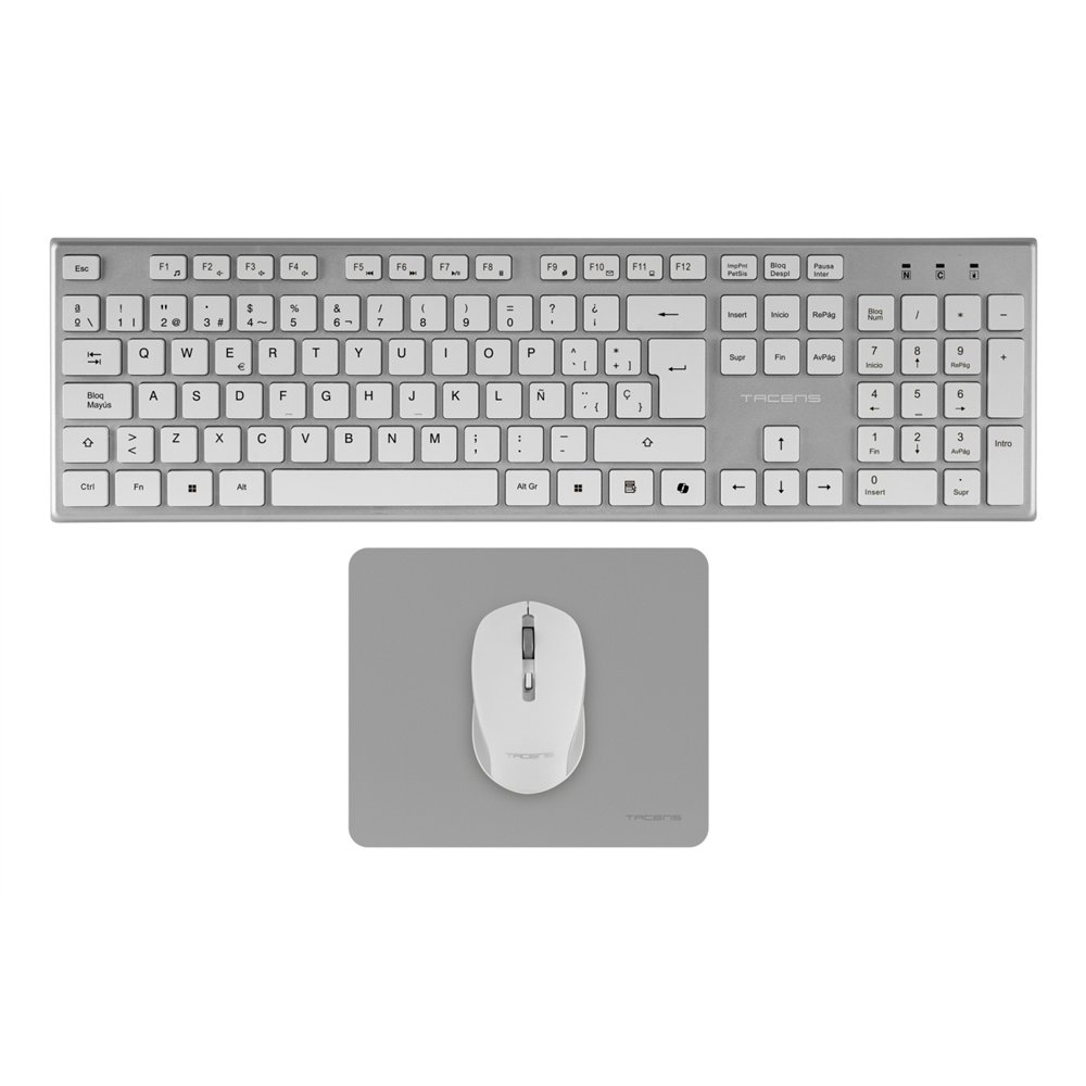 tacens 6zenithwes teclado ratón incluido hogar / oficina rf inalámbrico qwerty español plata, blanco