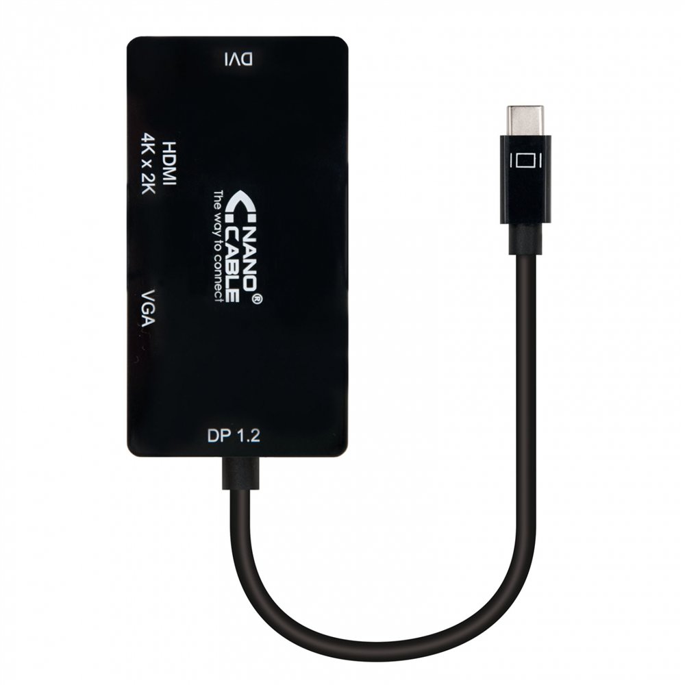 nanocable conversor usb-c a vga / dvi / hãâãâ¬ãâ¨, 3 en 1. usb-c/m-vga/h-dvi/h-hdmi/h 4k, negro, 10 cm