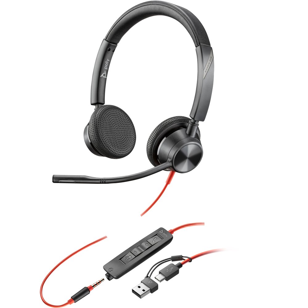poly auriculares estã©reo blackwire 3325 usb-c + conector de 3,5 mm + adaptador usb-c/a