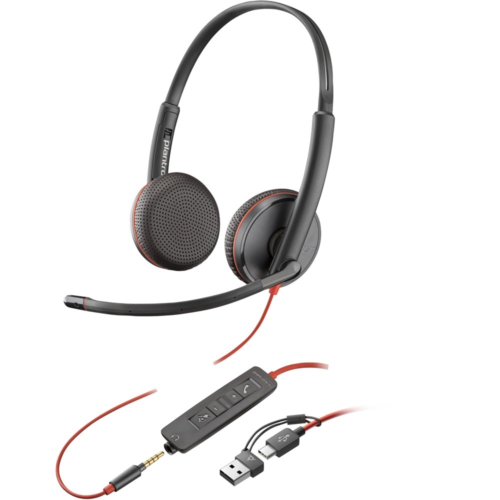 poly auriculares estã©reo blackwire 3225 usb-c + conector de 3,5 mm + adaptador usb-c/a