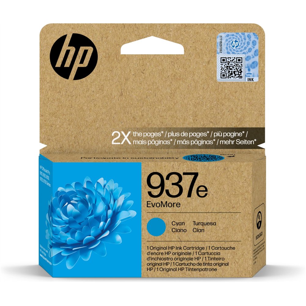 hp 937e cartucho de tinta alta capacidad original evomore cian