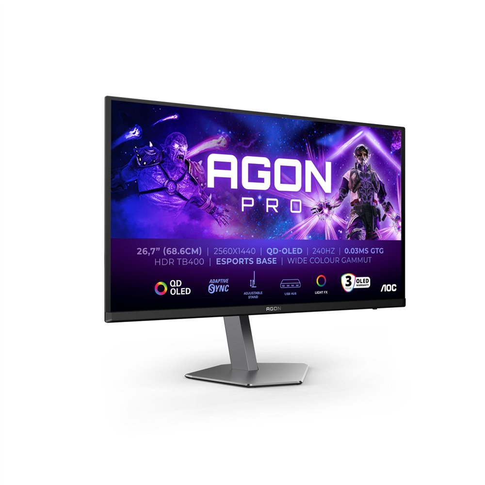 aoc agon pro ag276qzd2 pantalla para pc 67,8 cm (26.7") 2560 x 1440 pixeles quad hd qd-oled gris