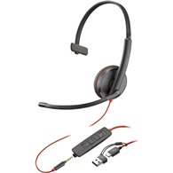 poly auriculares monoaurales blackwire 3215 usb-c + conector de 3,5 mm + adaptador usb-c/a