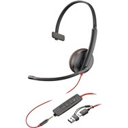 poly auriculares monoaurales blackwire 3215 usb-c + conector de 3,5 mm + adaptador usb-c/a