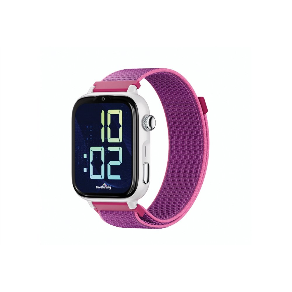 savefamily savewatch plus 2 reloj inteligente para niã±os 4g esfera blanca correa tela frambuesa