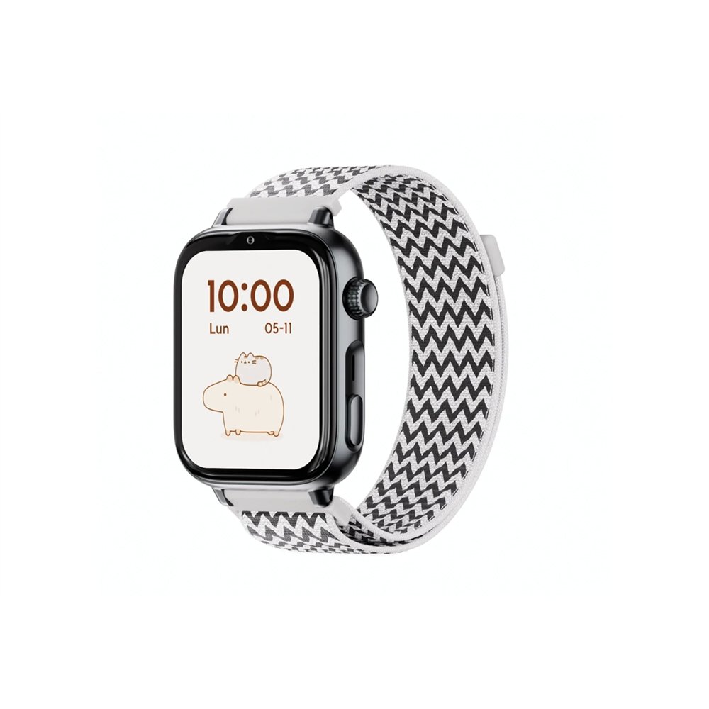 savefamily savewatch plus 2 reloj inteligente para niã±os 4g esfera negra correa tela zigzag