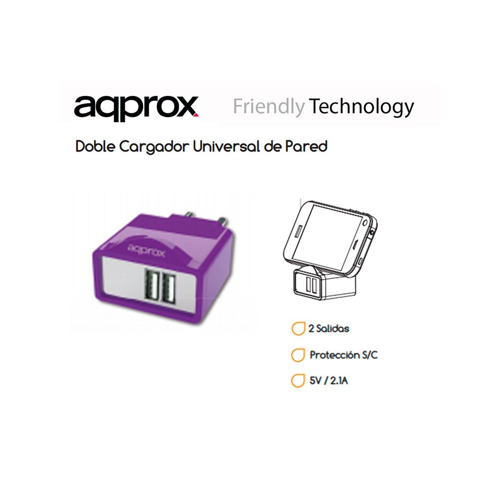 cargador approx 2 puertos usb appusbwall21p