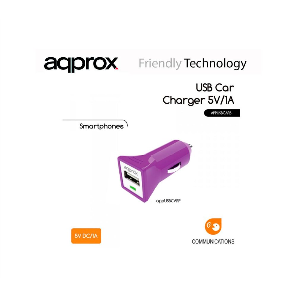 cargador approx coche 1 puerto usb purpura appusbcarp