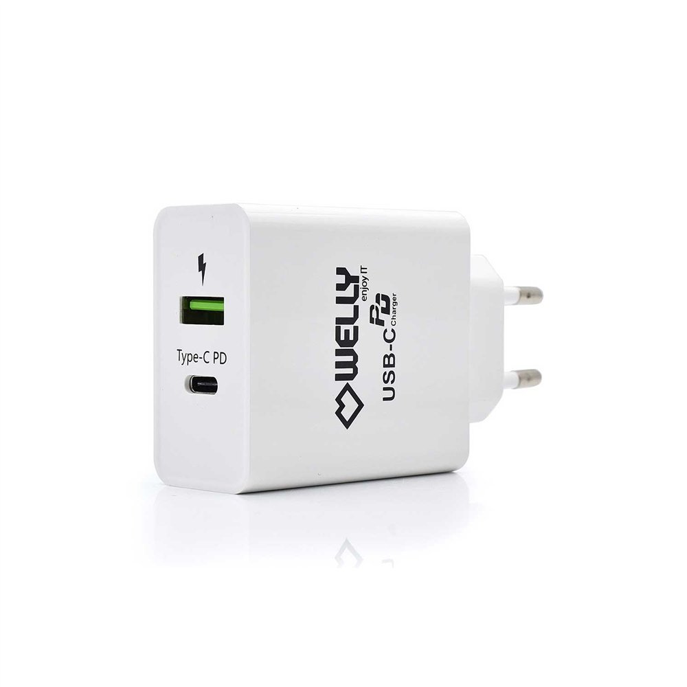 cargador de pared welly enjoy usb tipo-c pd con carga rapida 3.0 36w blanco wy11100